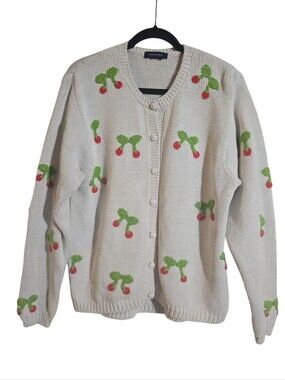 #349. Vintage Eagle's Eye Cherry Knit Cardigan Sweater